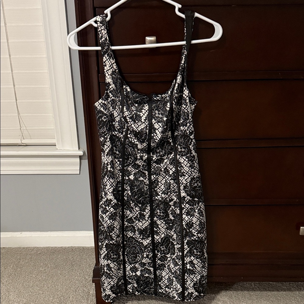 Guess Black and White Lace Patterned Mini Dress